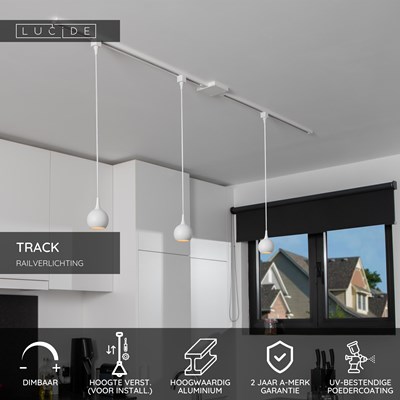 Lucide TRACK FAVORI Hanglamp - 1-fase Railsysteem / Railverlichting - 1xGU10 - Wit (Uitbreiding)